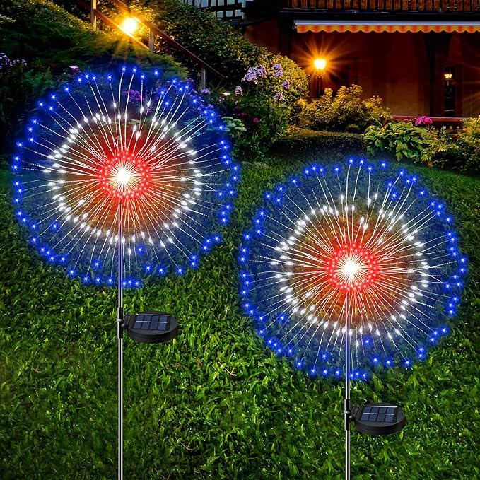[Upgrade] 4th of July Solar Lights Outdoor Decorations, 2 Pack Solar Powered Firework Lights with... | Amazon (US)