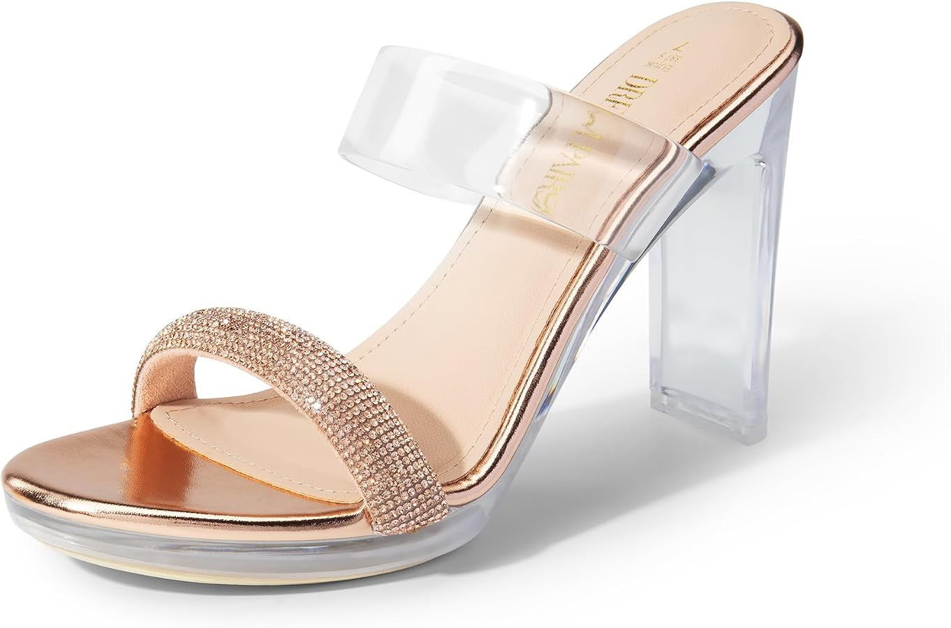 DREAM PAIRS Women's Clear Two Strap Open Toe High Block Chunky Slip on Dress Heel Sandals | Amazon (US)