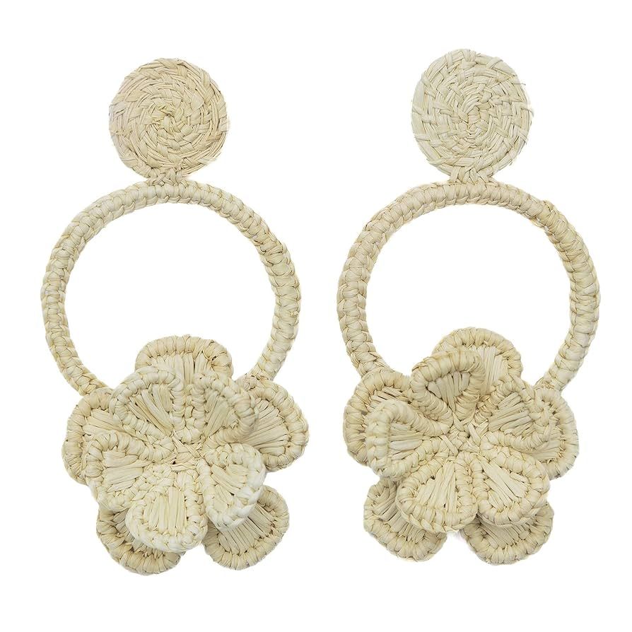 Handmade statement earrings - hoop and flower earrings made in iraca - dangle drop earrings | Amazon (US)