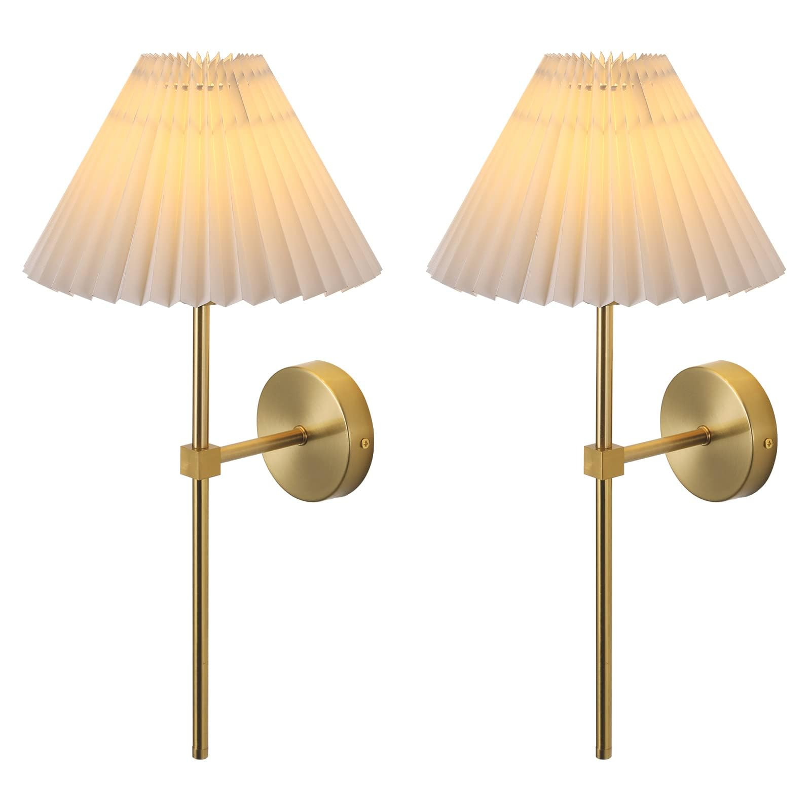 Wall Sconces Sets of 2 White Fabric lampshade Gold Wall Lamp Column Bracket Wall Lighting Bathroo... | Amazon (US)