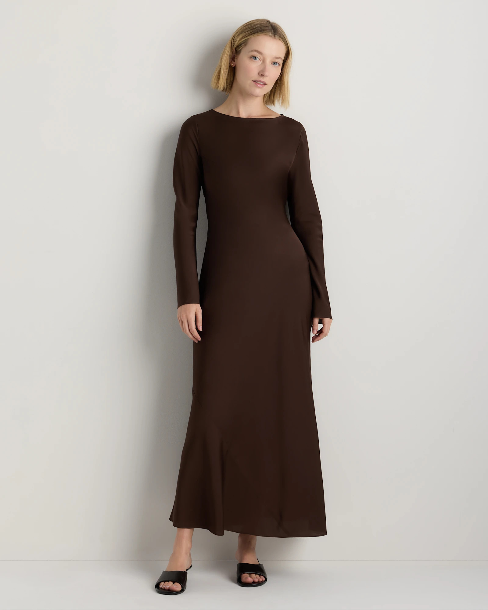 Quince | Women's Washable Stretch Silk Long Sleeve Maxi Dress in Hot Fudge, Size Small | Quince