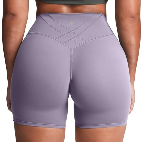 Aoxjox Women's Workout Velura Biker Shorts High Waisted Hidden Scrunch PlushFlex™ Athletic Yoga Short 6" (Soft Amethyst, Medium) | Amazon (US)