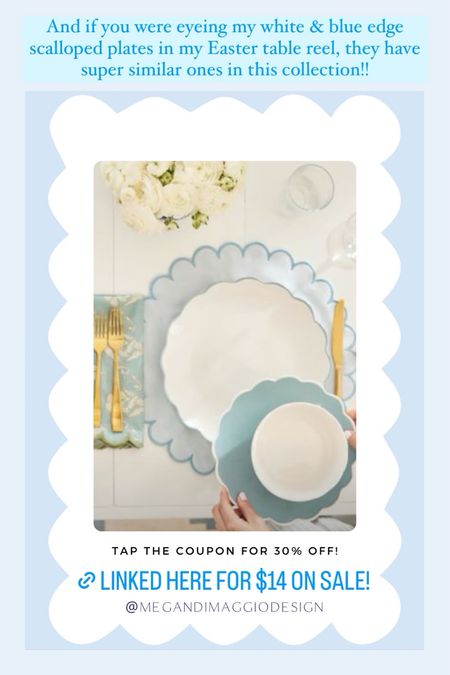 If you were eying my white l scalloped plates with the pretty blue border in my Easter table reel, this society social collection has super similar ones starting at $14 when you tap the 30% OFF coupon!! 🙌🏻

#LTKsalealert #LTKfindsunder50 #LTKhome