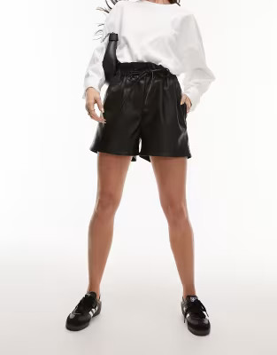 Topshop faux leather paperbag high rise shorts in black | ASOS (Global)