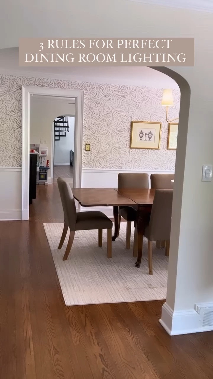 Stunning dining room wallpaper from Serena and Lily, gold light fixture, 4 light chandelier, brass light, gold accents, home decor, transitional decor, dining room chairs, upholstered chairs, Pottery Barn finds, entertain, dinner party decor, Shannon Russo Interiors

#LTKstyletip #LTKunder100 #LTKhome