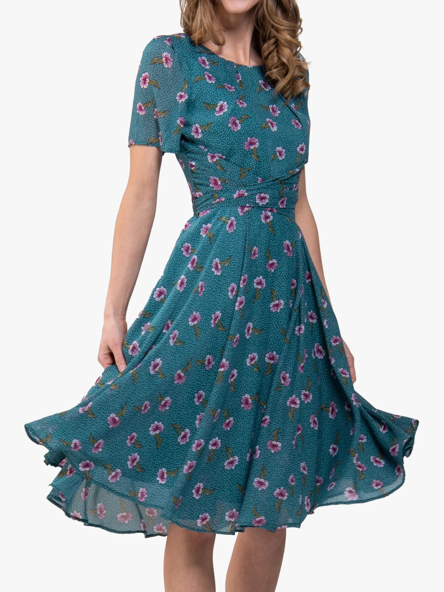 Jolie Moi Chiffon Dress, Teal Floral | John Lewis (UK)