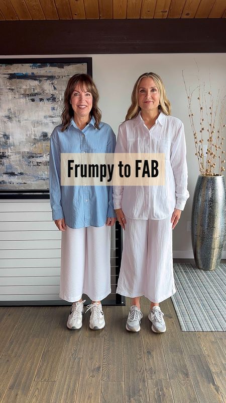 Frumpy To Fab: Wide leg cropped pants and button ups! 🤗
Cropped wide leg pants and button up shirts are everywhere, in matching sets or separates!! We love these trends, but we never want to look frumpy!! Tuck or tie your shirt, open the collar, add necklaces and fun earrings, roll up the sleeves and ALWAYS add a stylish shoe!! This look is great for day or date night! 
HOW TO SHOP: 🛍️🛍️
- Comment “links” for outfit links sent to your inbox!
- Click the link in our bio to shop from our LTK shop or on lastseenwearing.com!
-Links will be in our stories! 

Kohl’s, wide leg white pants, button up shirt, Splendid, Dolce Vita, Cropped white pants, summer outfit, travel outfit, date night outfit, Sezane

#LTKOver40 #LTKStyleTip #LTKVideo