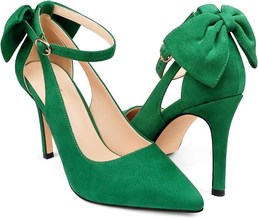 COLETER Womens Bow Knot High Heels Pointed Toe Stiletto Ankle Strap D'Orsay Pumps Bow Evening Dre... | Amazon (US)