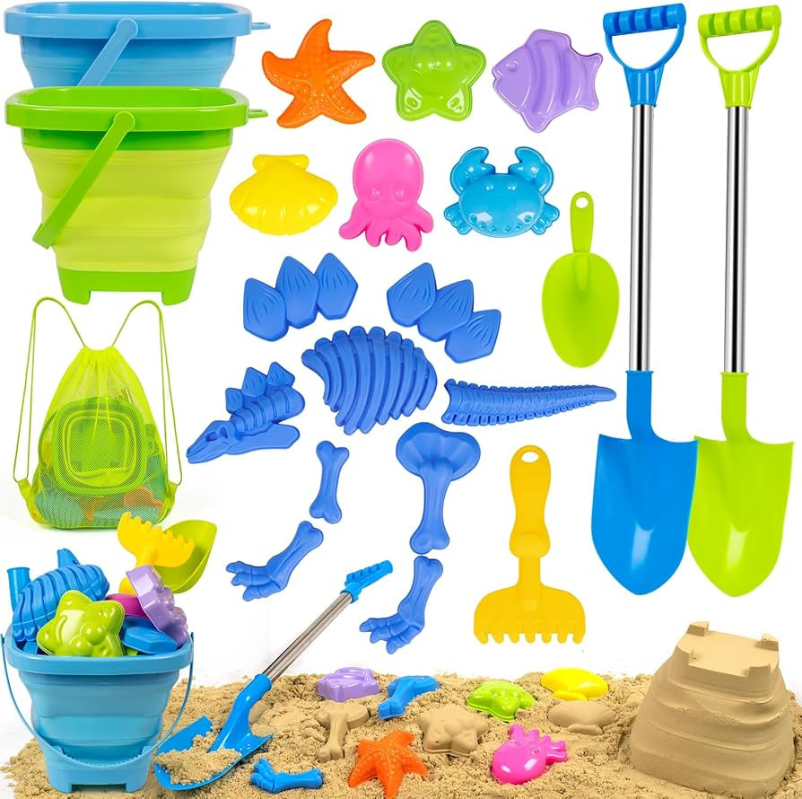 Beach Sand Toys Set Includes Collapsible Buckets 2 Big Size Sand Shovels, Rake, Animal Sand Molds... | Amazon (CA)