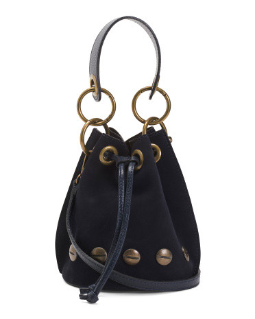 Made In Italy Suede Bucket Bag With Metal Studs | TJ Maxx
