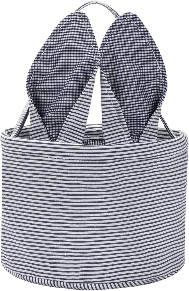 Easter Basket Seersucker Egg Hunt Bunny Baskets for Kids with Cute Rabbit Ears Stripe Storage Gif... | Amazon (US)