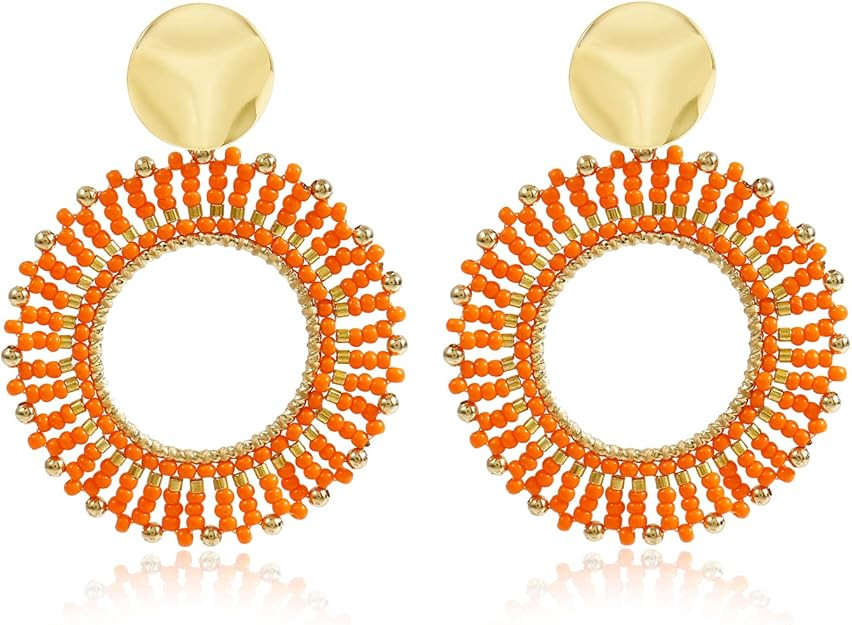 Colorful Beaded Earrings For Women Girls Summer Glass Bead Dangle Drop Bohemia Beach Statement Tr... | Amazon (US)