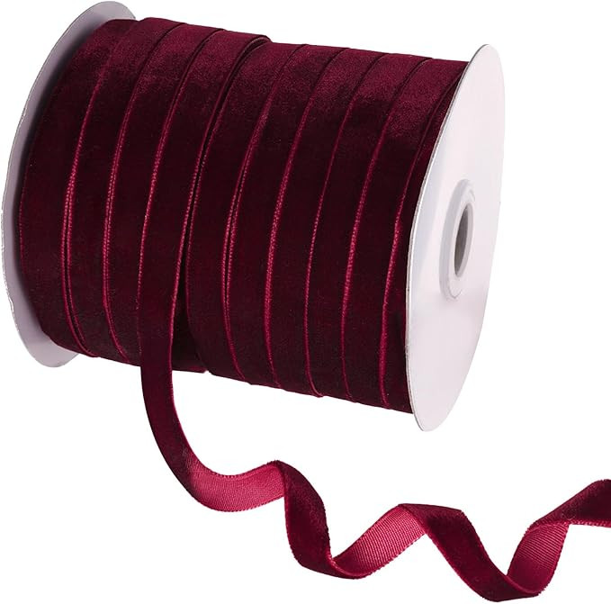 50 Yards Burgundy Velvet Ribbon 3/8 Inch for Gift Wrapping Christmas Tree Ornaments Wedding Flowe... | Amazon (US)