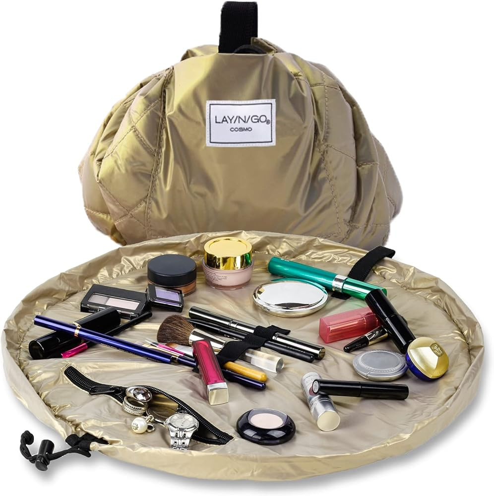Lay-n-Go Cosmo Drawstring Cosmetic & Makeup Bag Organizer - Portable Drawstring Bag w/Zipper Pock... | Amazon (US)