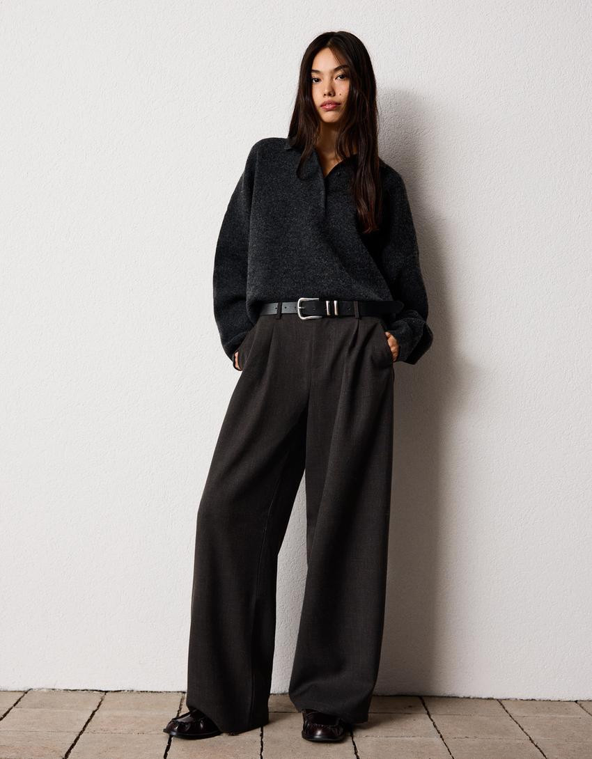 Voluminöse Hose aus doppeltem Stoff - Damen | Bershka DE