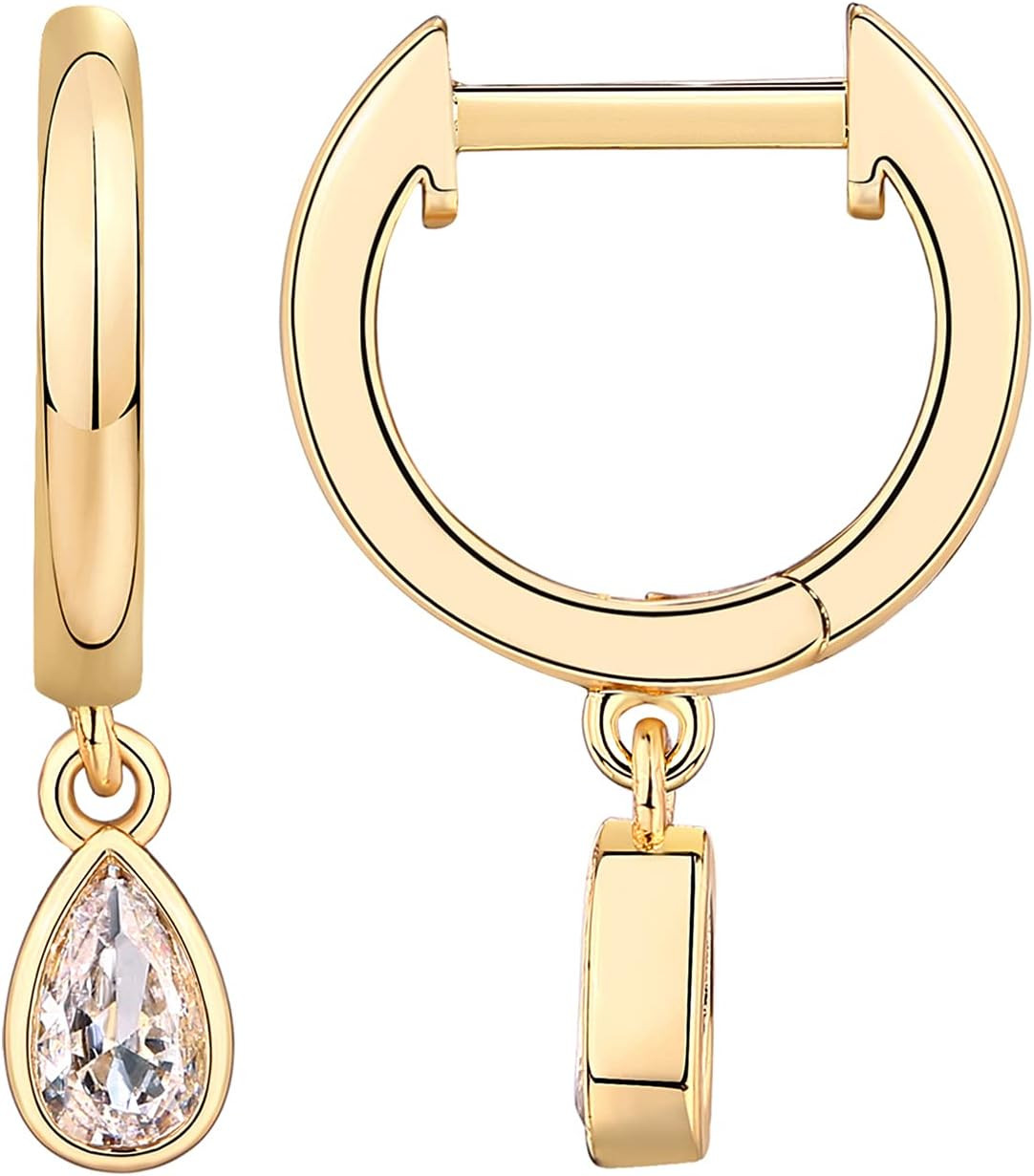 PAVOI 14K Gold Plated Dainty Motif Charms Huggie Hoop Earrings for Women | Amazon (US)