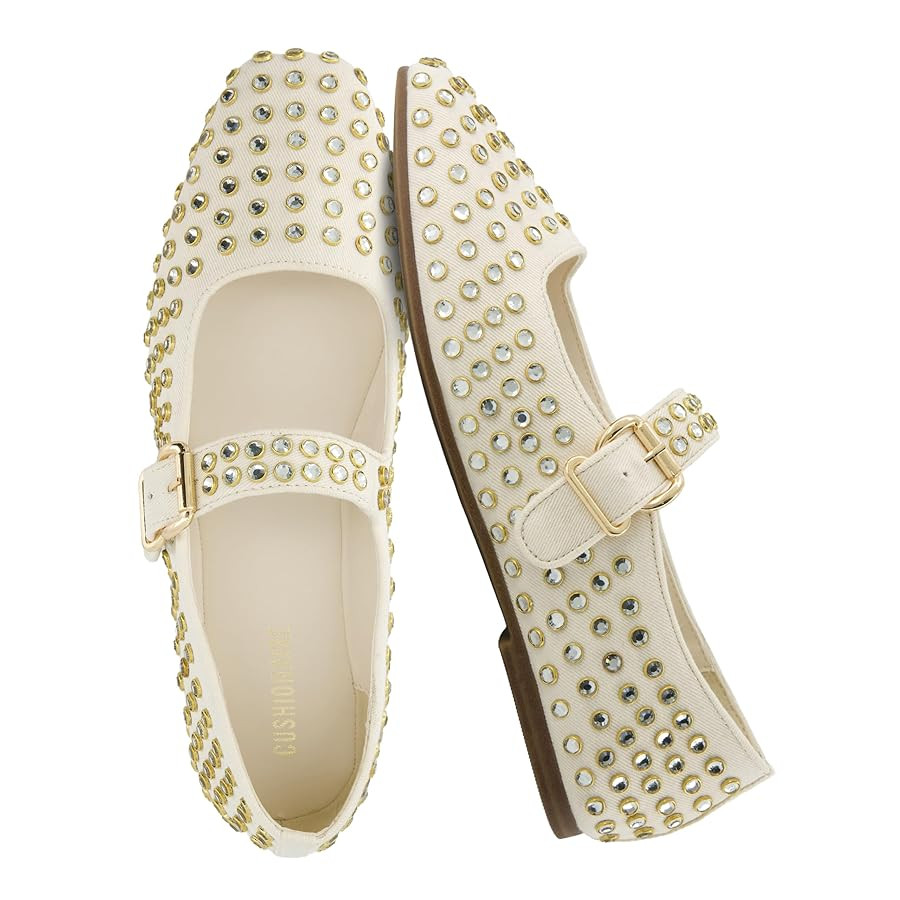 CUSHIONAIRE Princess Women’s Bling Studded Mary Jane Flats – Elegant Buckle Strap Shoes with ... | Amazon (US)