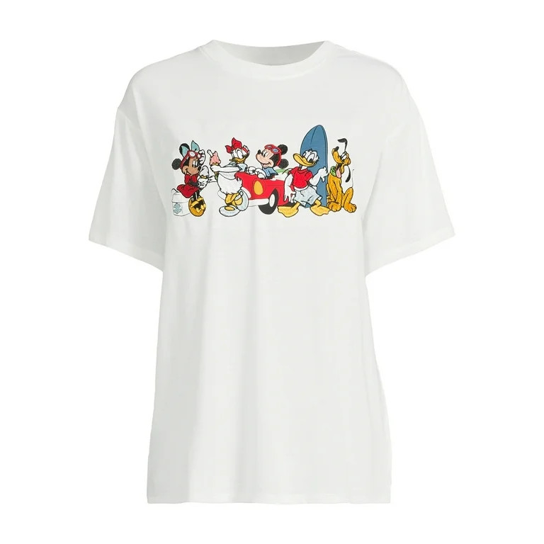 Disney Mickey Mouse & Friends Juniors Graphic Embroidered Tee with Short Sleeves, Sizes XS-3XL | Walmart (US)