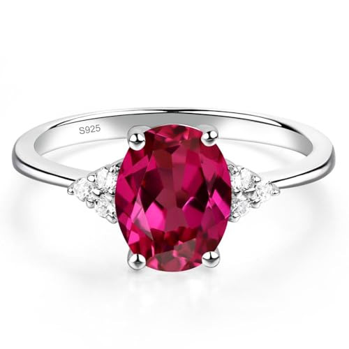 LUO S925 Sterling Silver Oval Shaped 2.32 Carats Lab Grown Ruby Ring, Promise Engagement Red July Birthstone Ring for Women Size 11 Jewelry | Amazon (US)