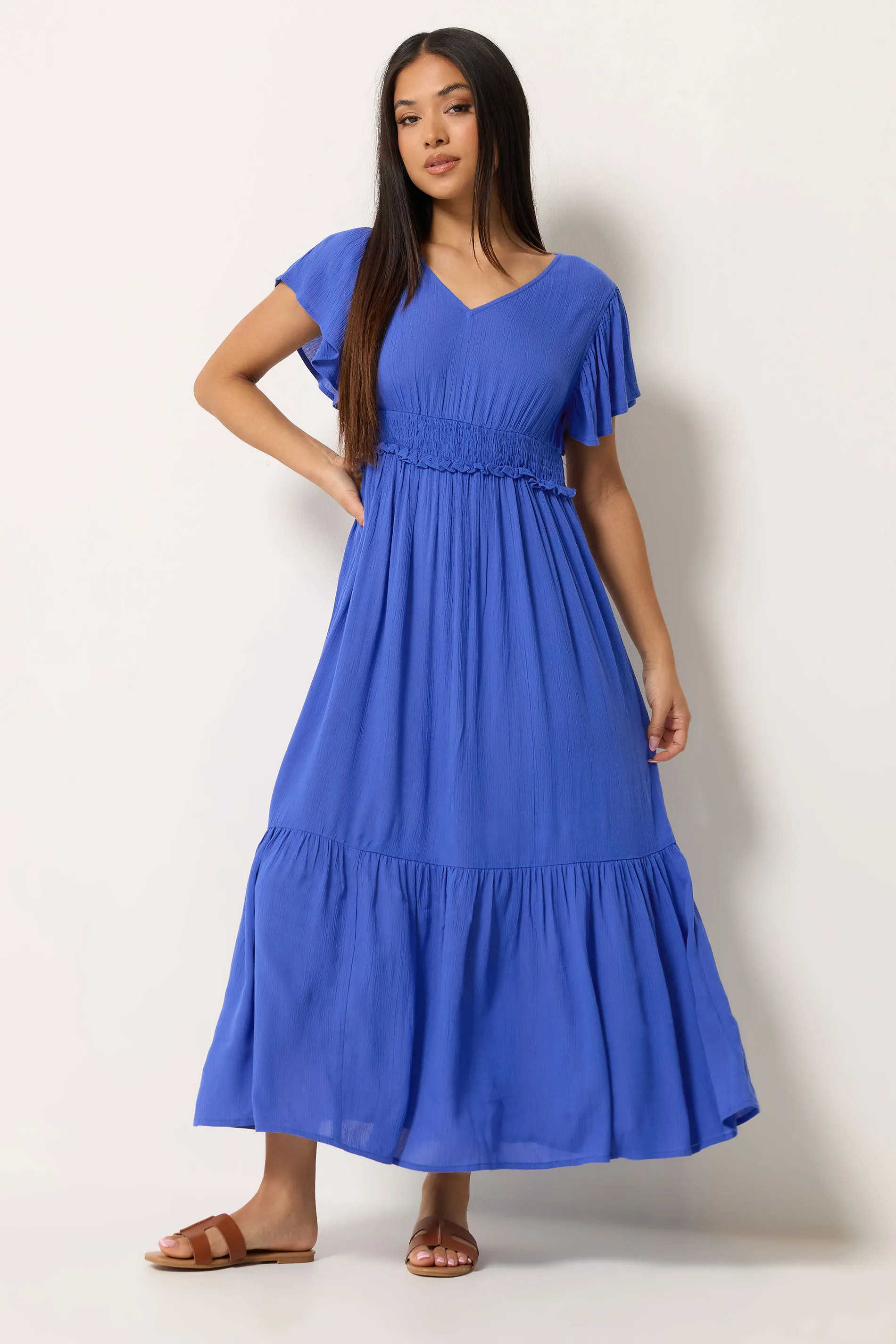 Cobalt M&Co Petite Shirred Waist Maxi Dress | Debenhams | Debenhams UK