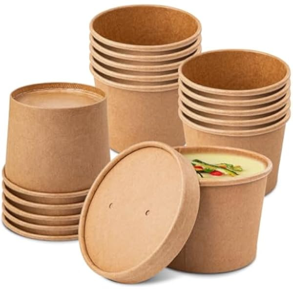 brheez Compostable Soup Containers with Lids 8 Ounce Disposable Eco Friendly PLA to-Go Cups with ... | Amazon (US)