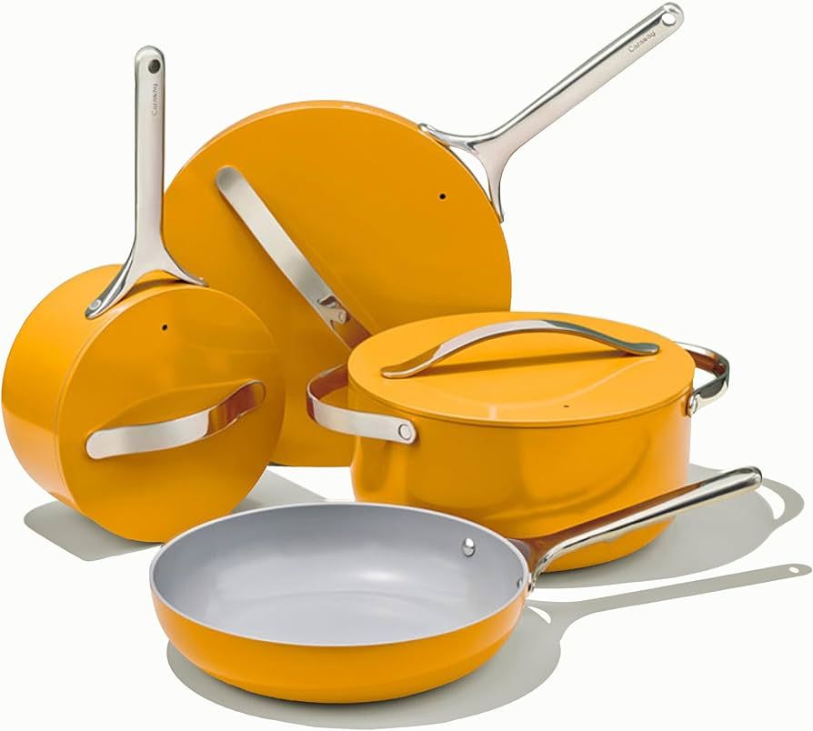 Caraway Nonstick Ceramic Cookware Set (12 Piece) Pots, Pans, Lids and Kitchen Storage - Oven Safe... | Amazon (US)