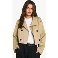 Womens Funnel Neck Short Trench Coat - Beige - 4 | boohoo (US & Canada)