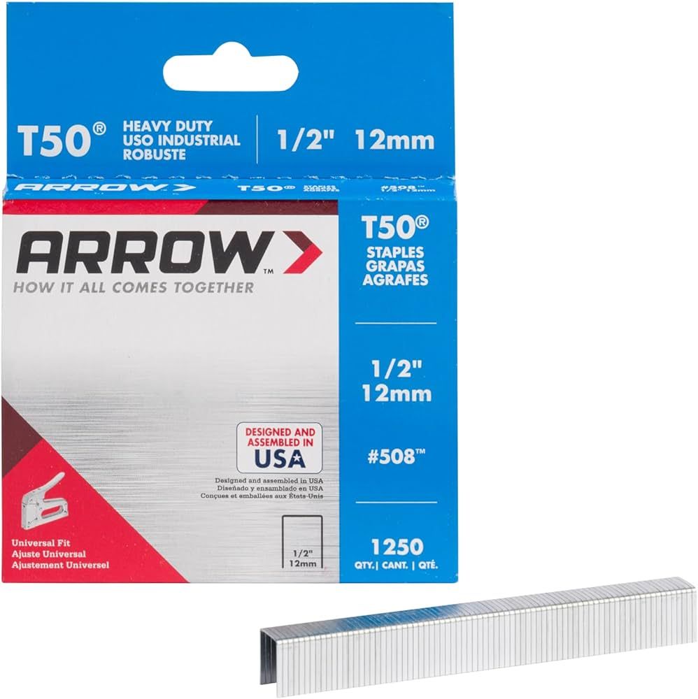 Arrow 508 Heavy Duty T50 1/2-Inch Leg Length, 3/8-Inch Crown, Staples for Upholstery, Constructio... | Amazon (US)