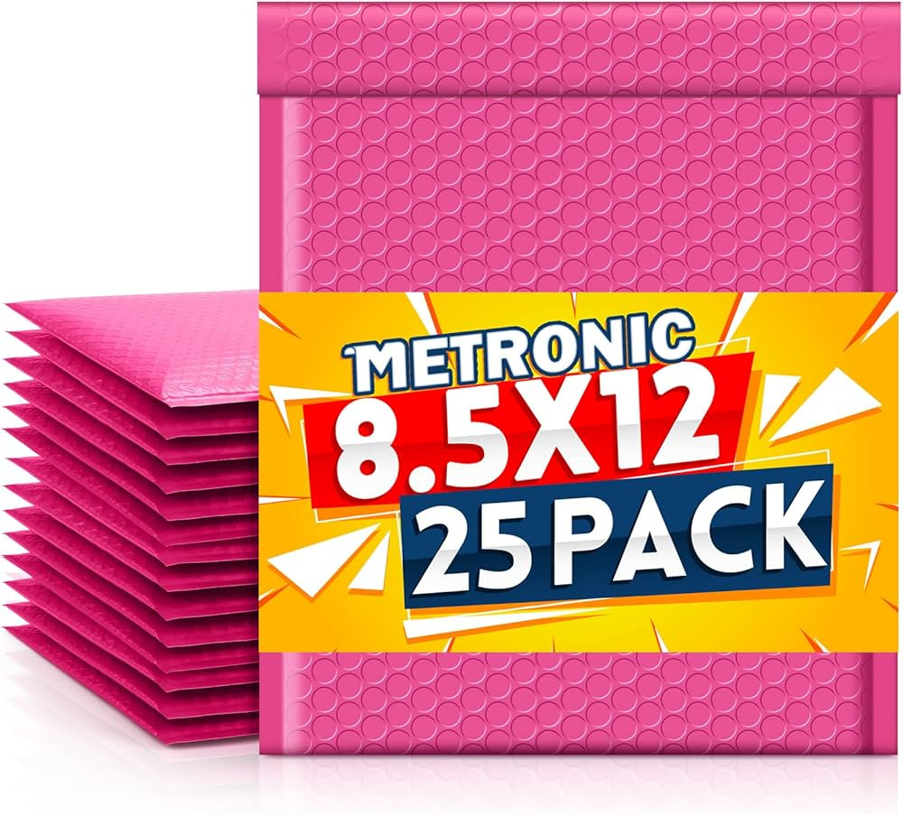 Metronic 8.5 x 12 Inch Bubble Mailers 25 Pack Pink Padded Envelopes Self-Seal Bubble Mailer Water... | Amazon (US)