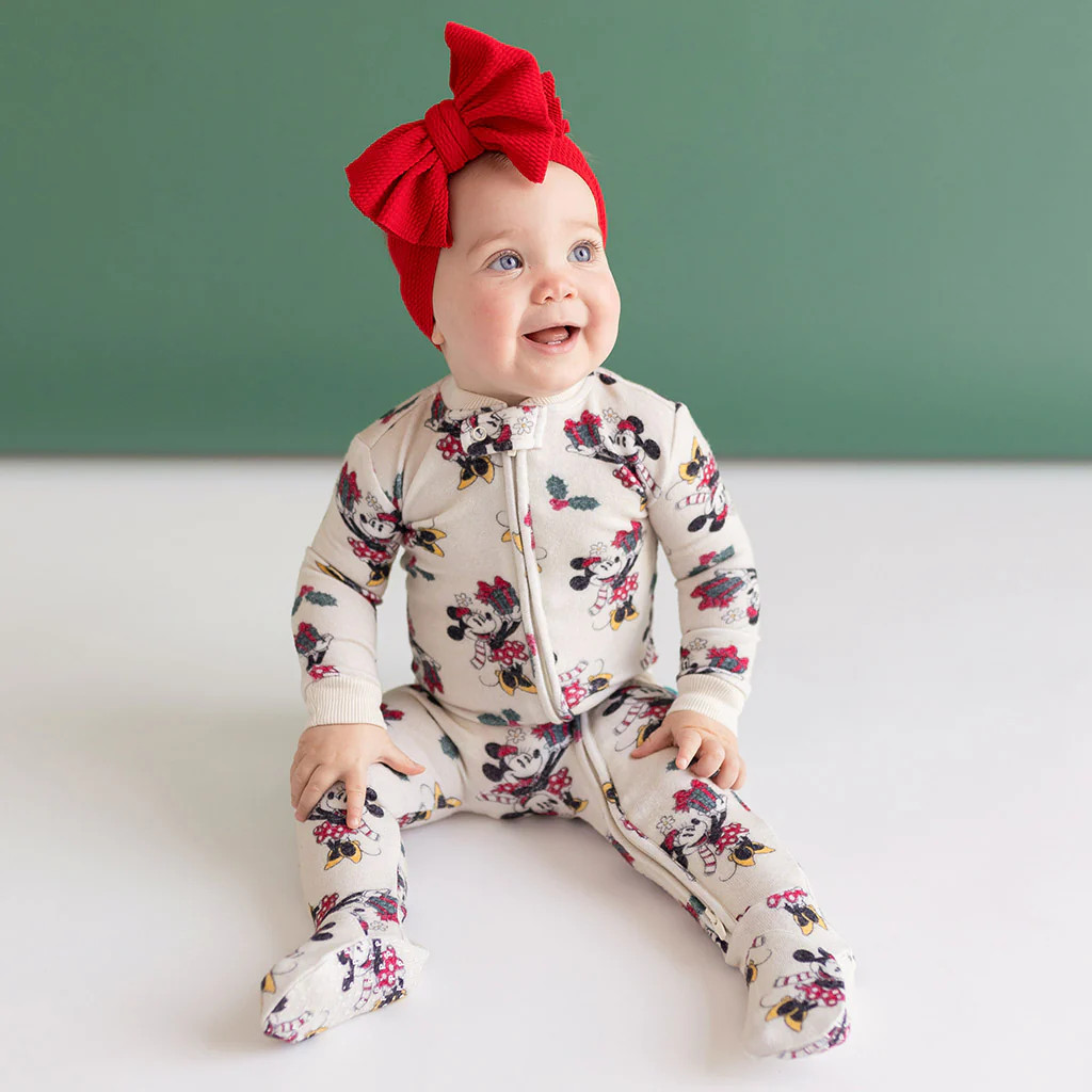 Disney White One Piece Baby Footie Pajamas | Disney Minnie Mouse Holiday | Posh Peanut