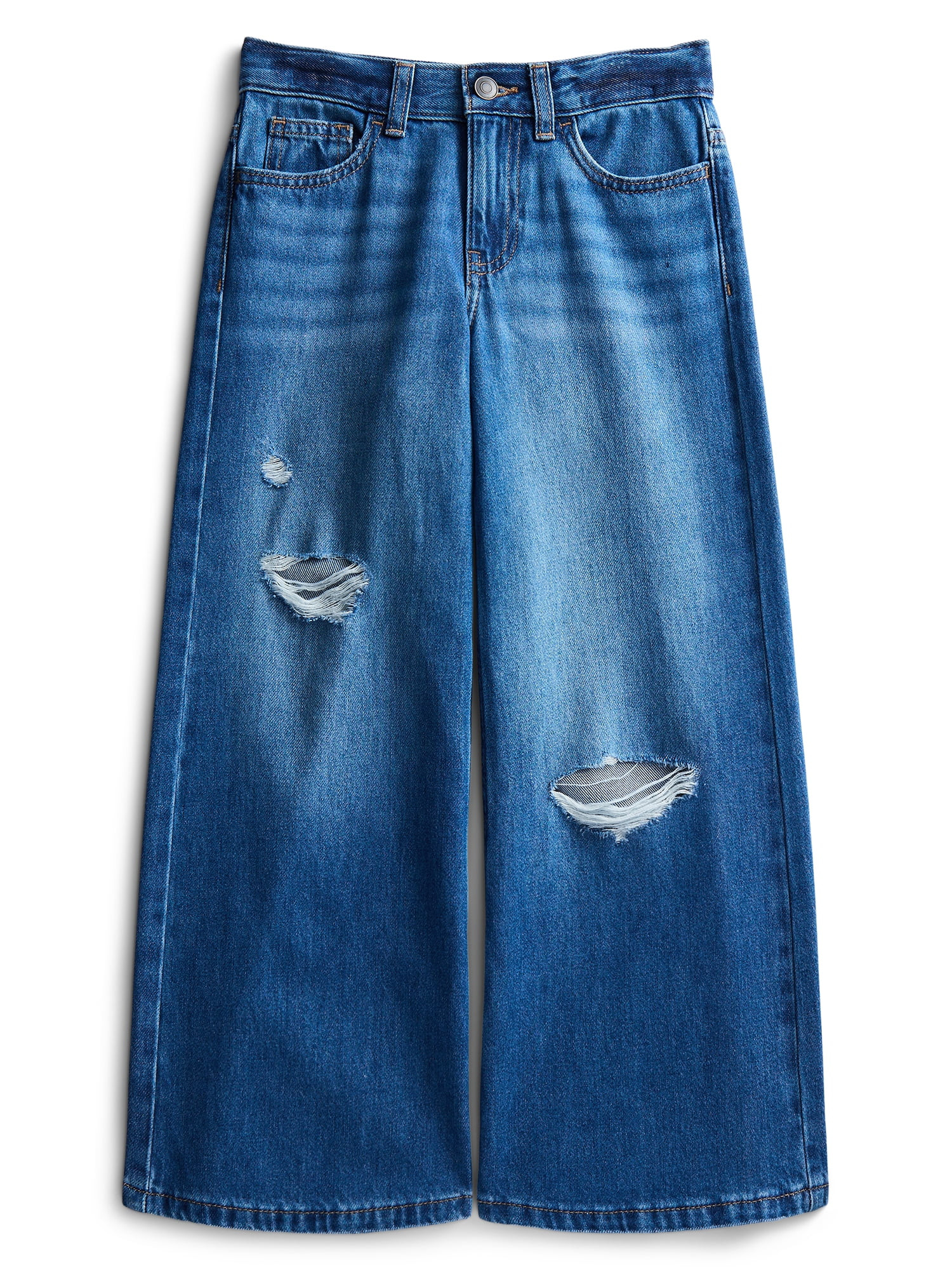 Weekend Academy Girls Cotton Wide Leg Destructive Denim Jeans, Sizes 5-18 | Walmart (US)