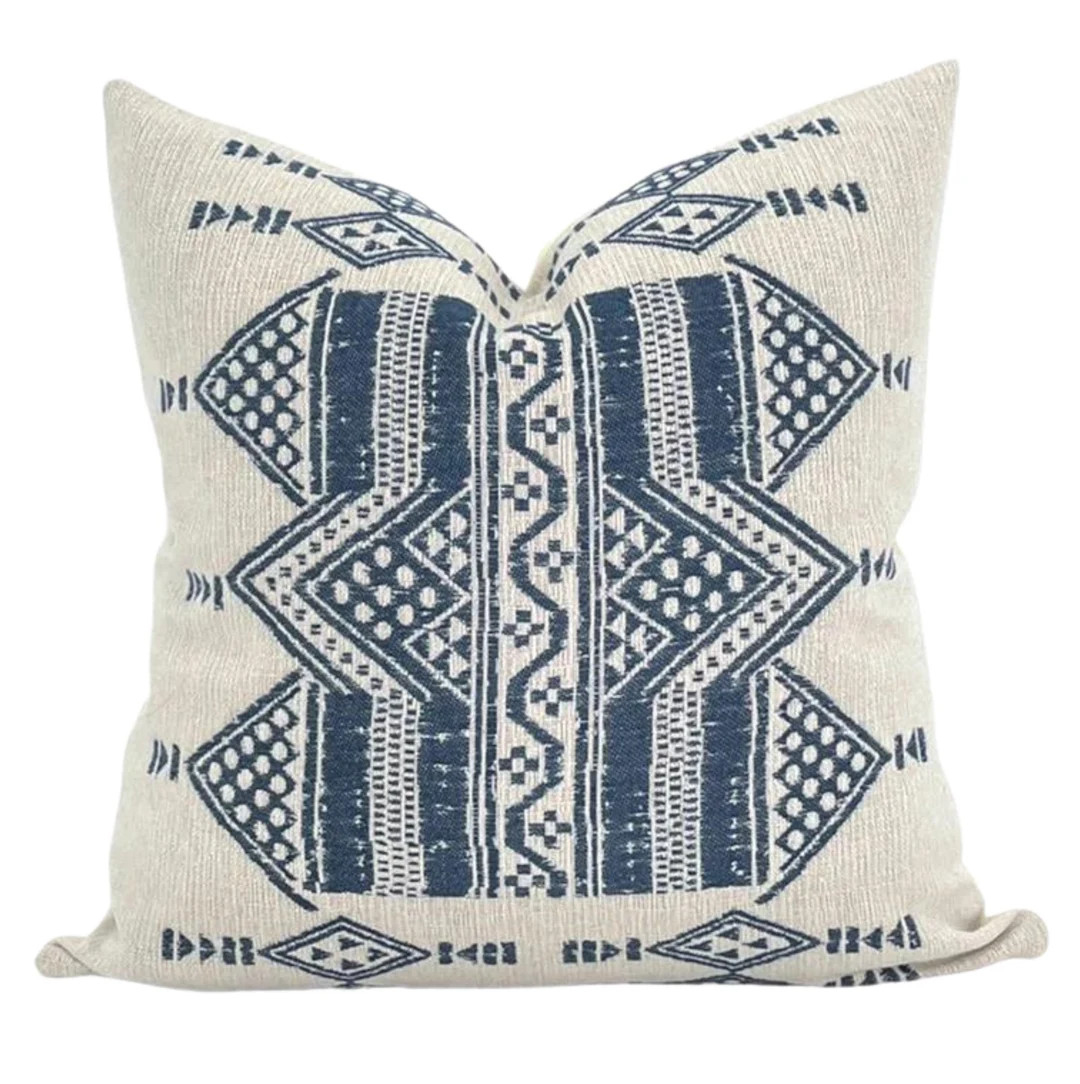 Peter Dunham OUTDOOR Pillow Cover // Mombasa Indigo on Natural // Designer Outdoor Pillow// Blue ... | Etsy (US)