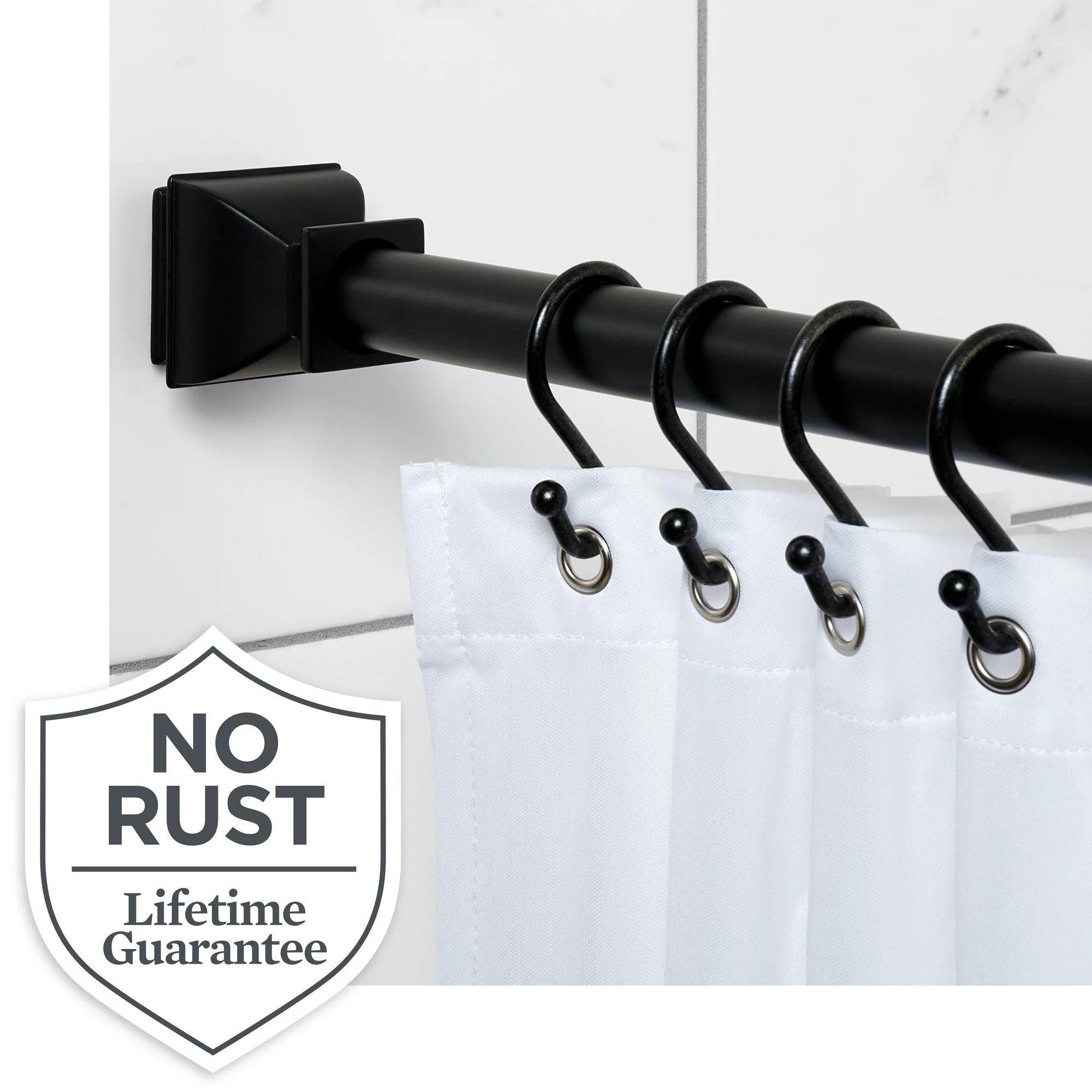 Better Homes & Gardens Easy Hang Rustproof Aluminum Shower Curtain Tension Rod with Square Finial... | Walmart (US)