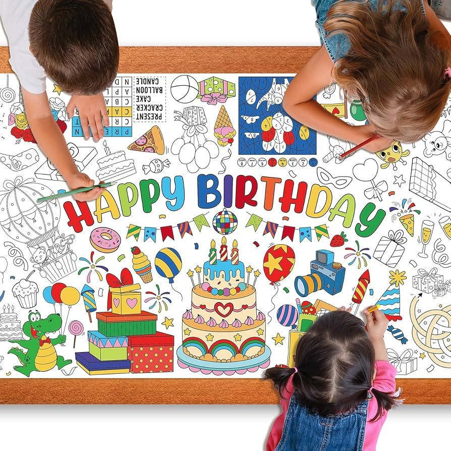 Happy Birthday Giant Coloring Poster for Kids 30x72 Inch, Birthday Large Coloring Poster Tableclo... | Amazon (US)