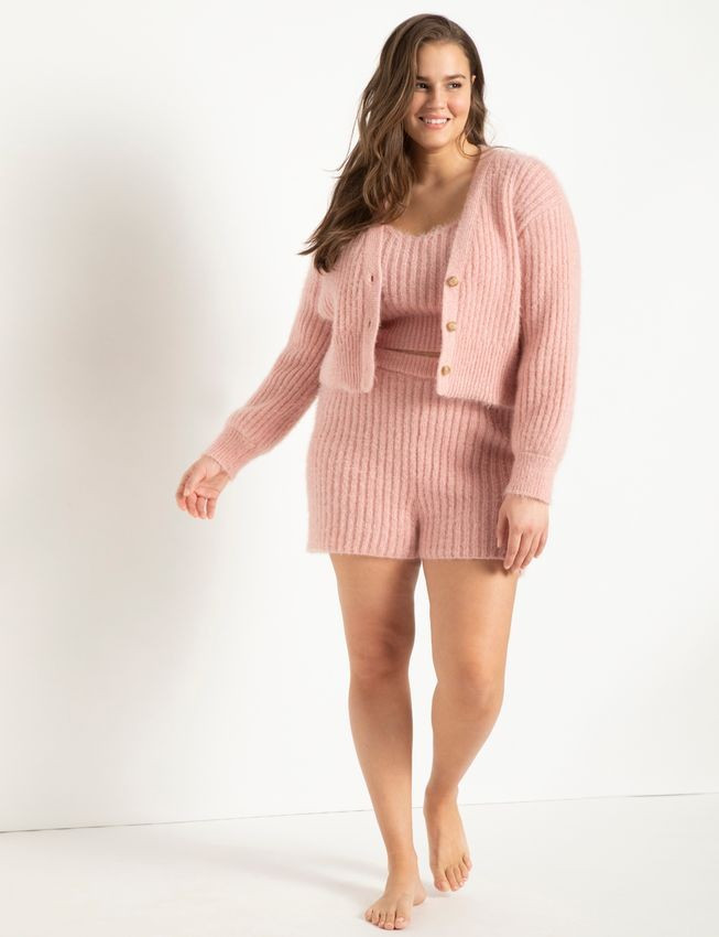 Fuzzy Sweater Shorts - Silver Pink | Eloquii