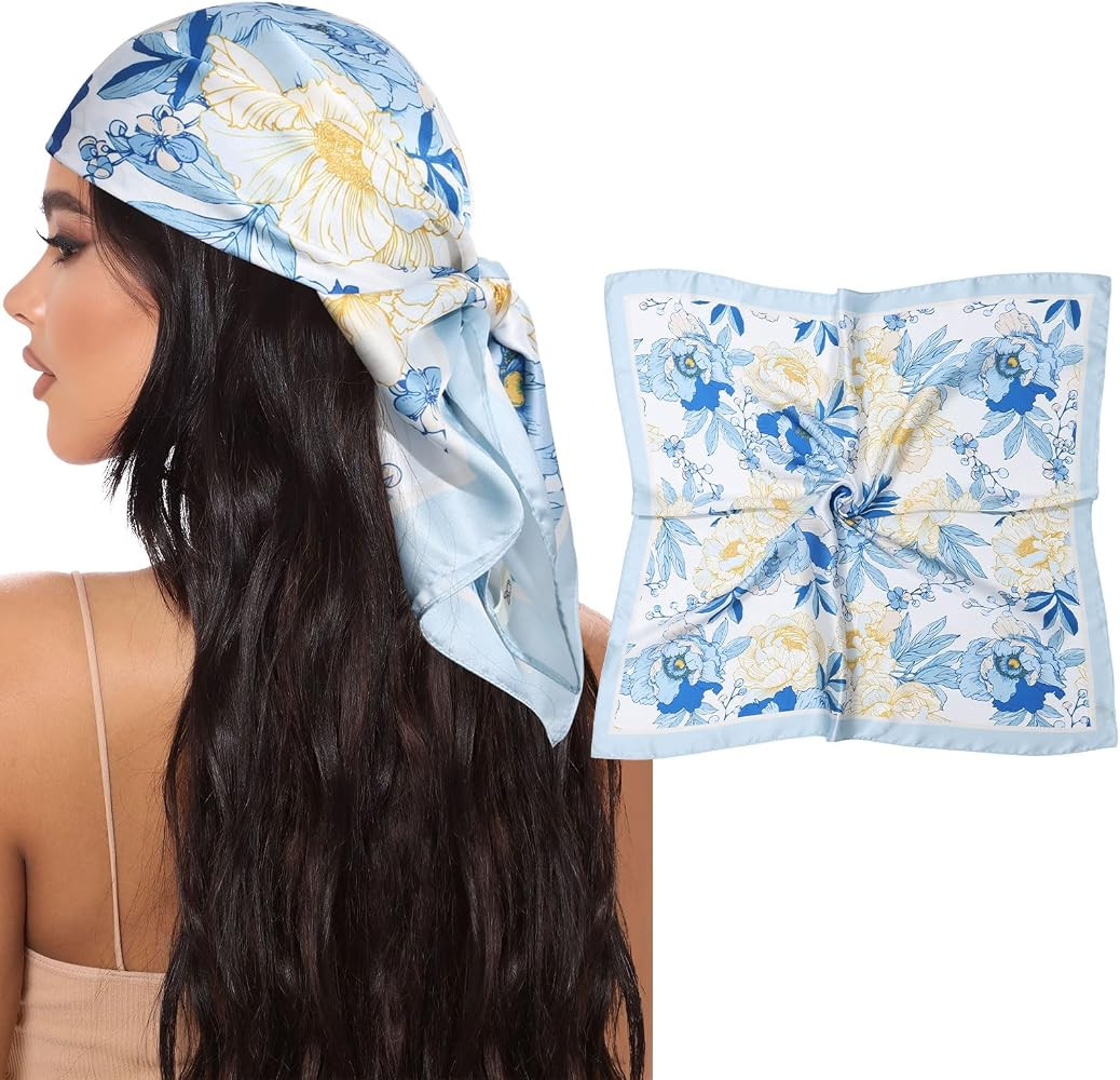 27.5" Square Satin Head Scarf for Women Hair Scarf Silky Bandana | Amazon (US)