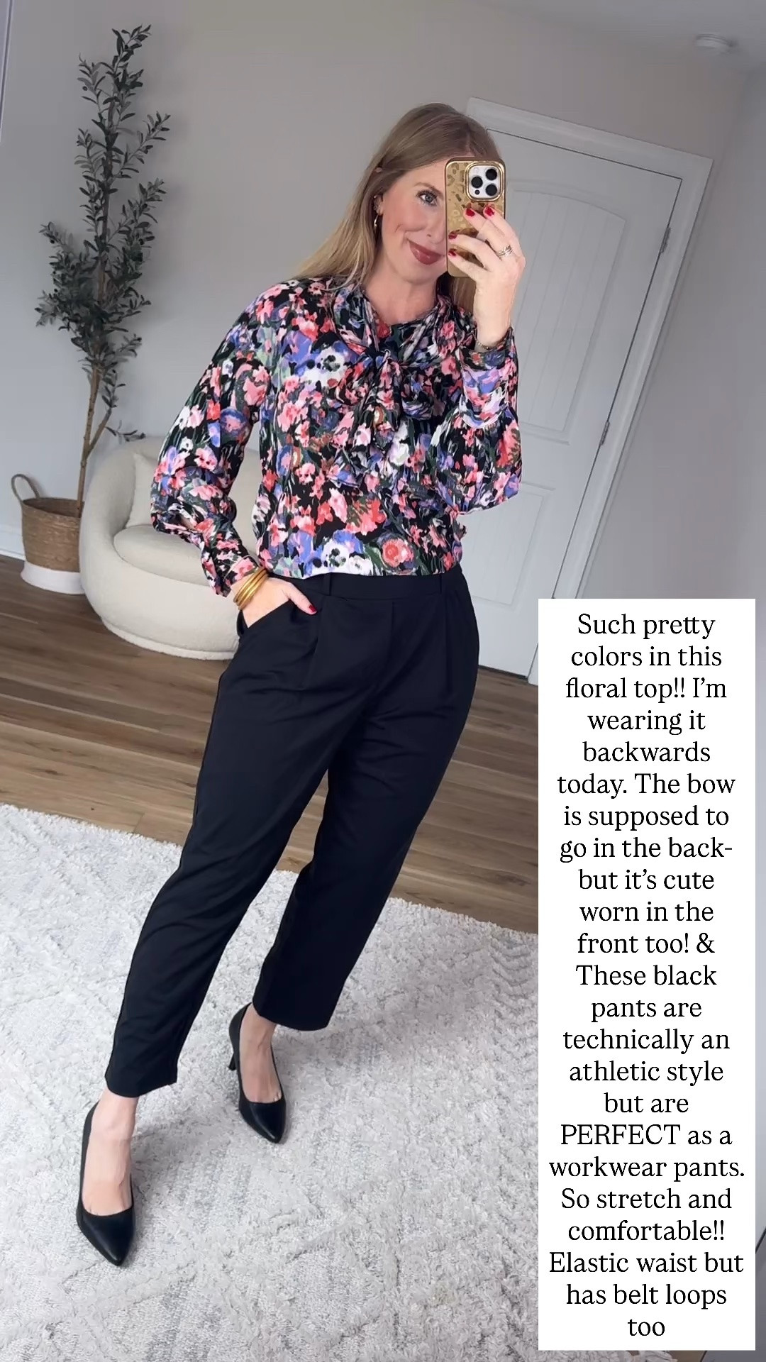 Walmart outfit, Walmart try on, floral top, black pants

#LTKootd