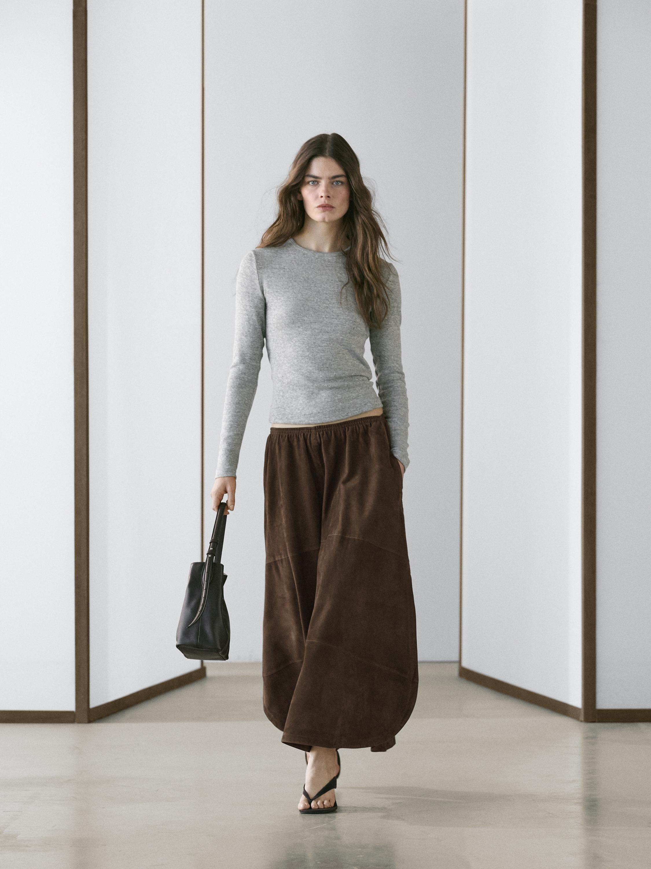 Falda midi piel ante | Massimo Dutti US