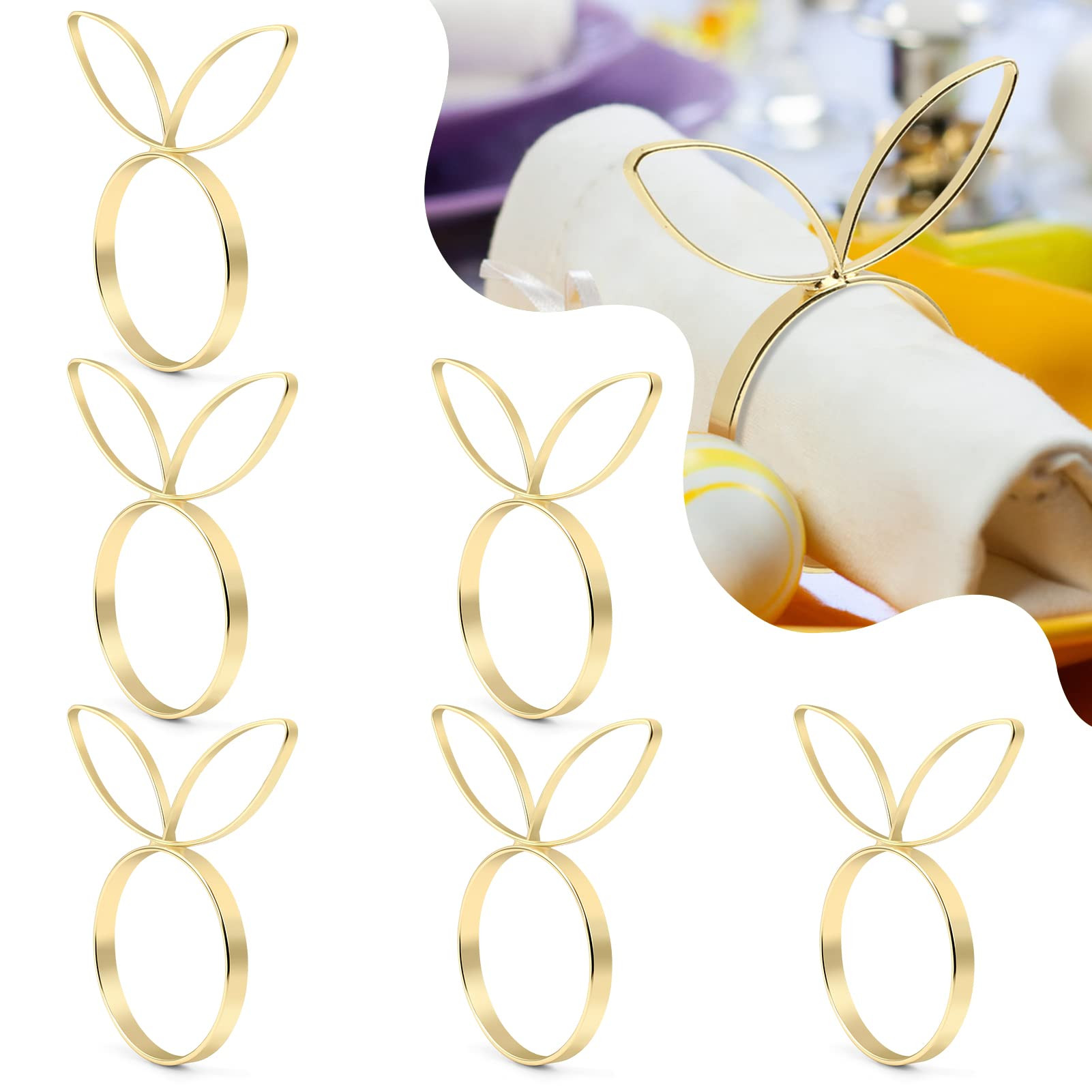 KESOTE Easter Napkin Rings Set of 6, Bunny Napkin Rings Gold Napkin Holder Rings for Easter Dinni... | Amazon (US)