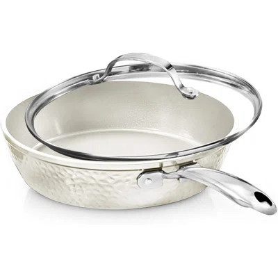 Gotham Steel Hammered Cream Ultra Ceramic Nonstick Fry Pan with Lid | Wayfair North America