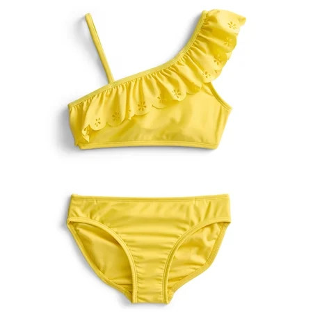 Wonder Nation Little and Big Girls Ruffle Sunshine Bikini Swimsuit with UPF50, 2-Piece, Sizes 4-16 | Walmart (US)
