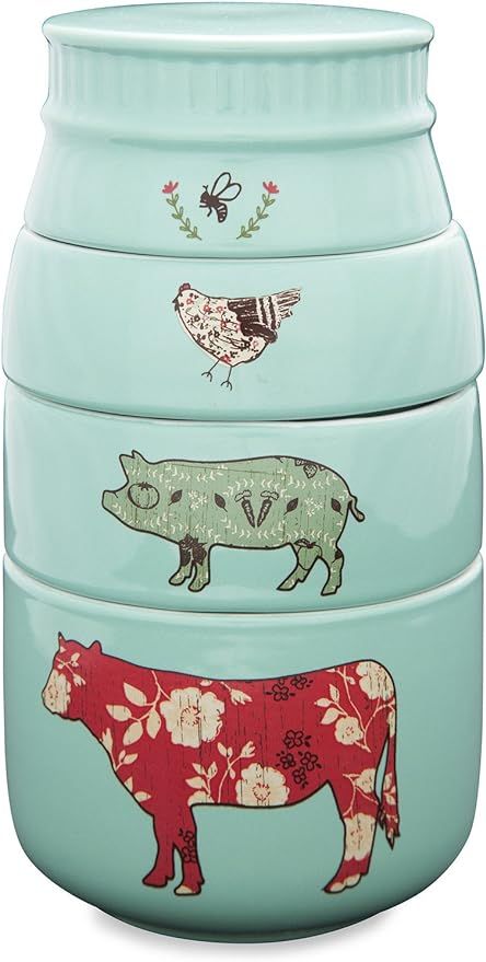 Pavilion Gift Company Live Simply Bee Chicken Pig and Cow Measuring Cups, Teal | Amazon (US)