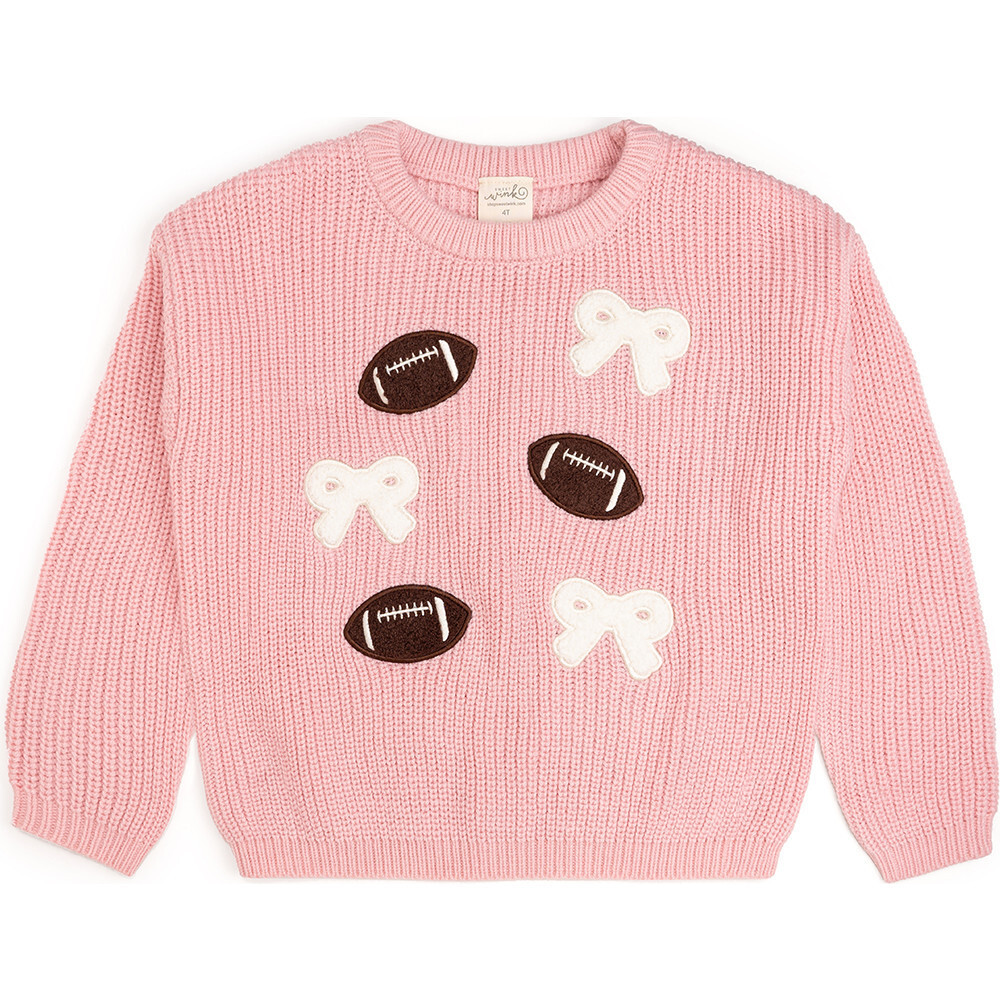 Football Bows Patch Knit Sweater, Pink | Maisonette