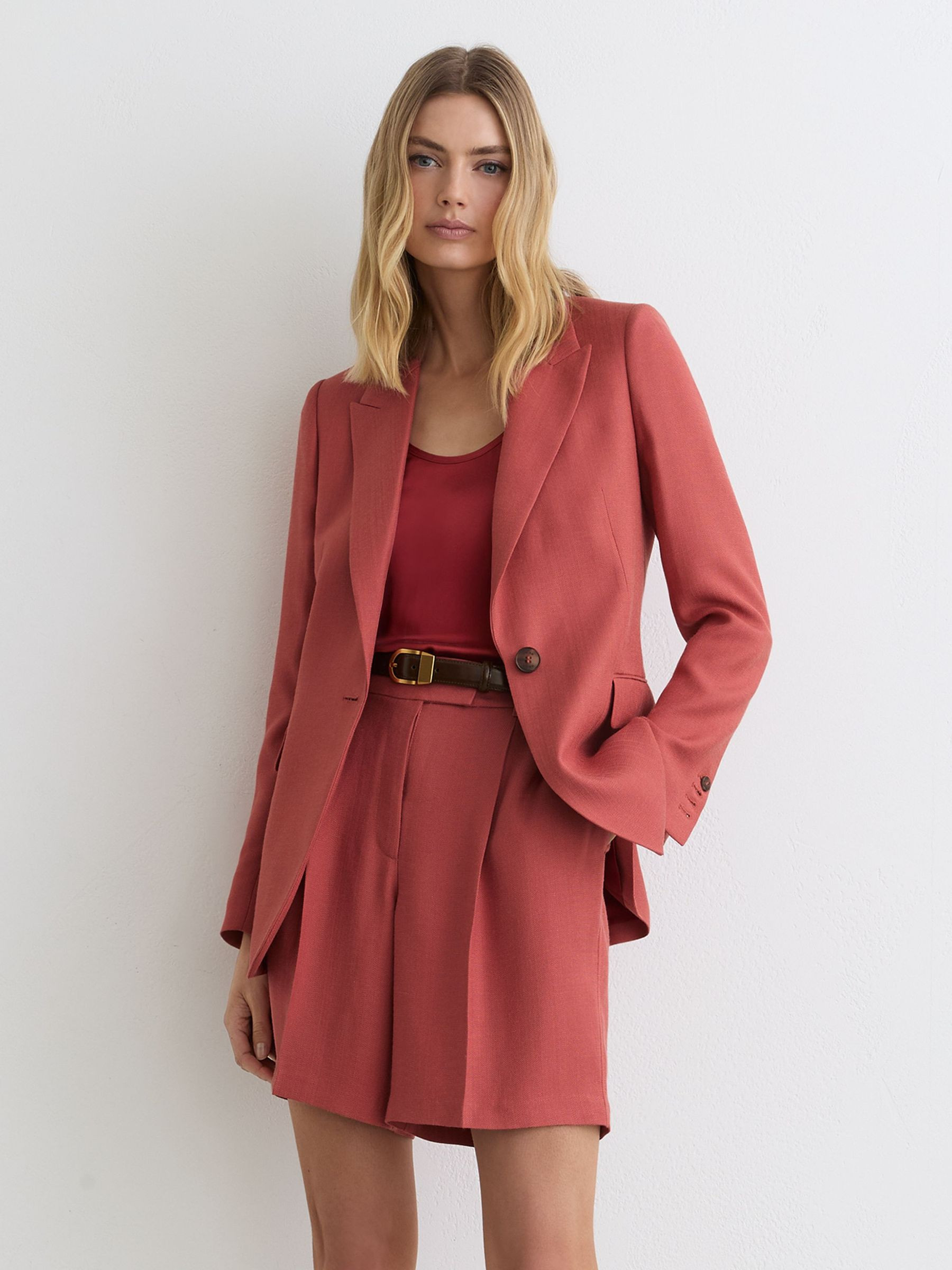 Reiss Petite Single-Breasted Peak-Lapel Suit Blazer in Burnt Red | REISS | Reiss US