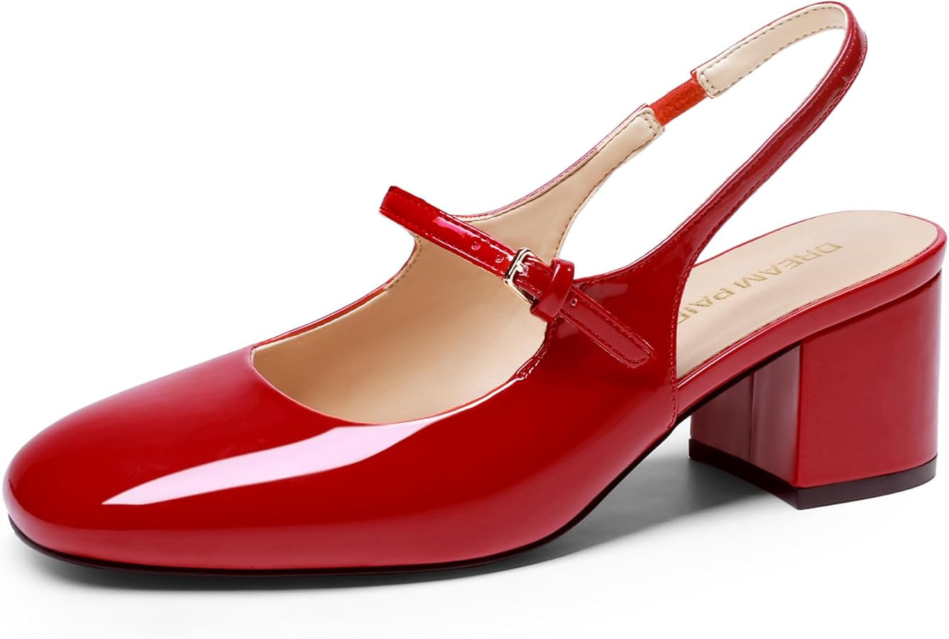 DREAM PAIRS Women's Mary Jane Low Chunky Heels Slingback Closed Square Toe Dress Shoes Wedding Pa... | Amazon (US)