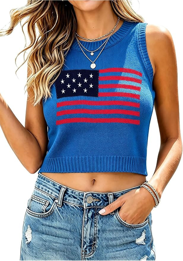 DUTUT Womens Sleeveless American Flag Sweater Vest 250th Anniversary 4th of July Patriotic Shirts... | Amazon (US)