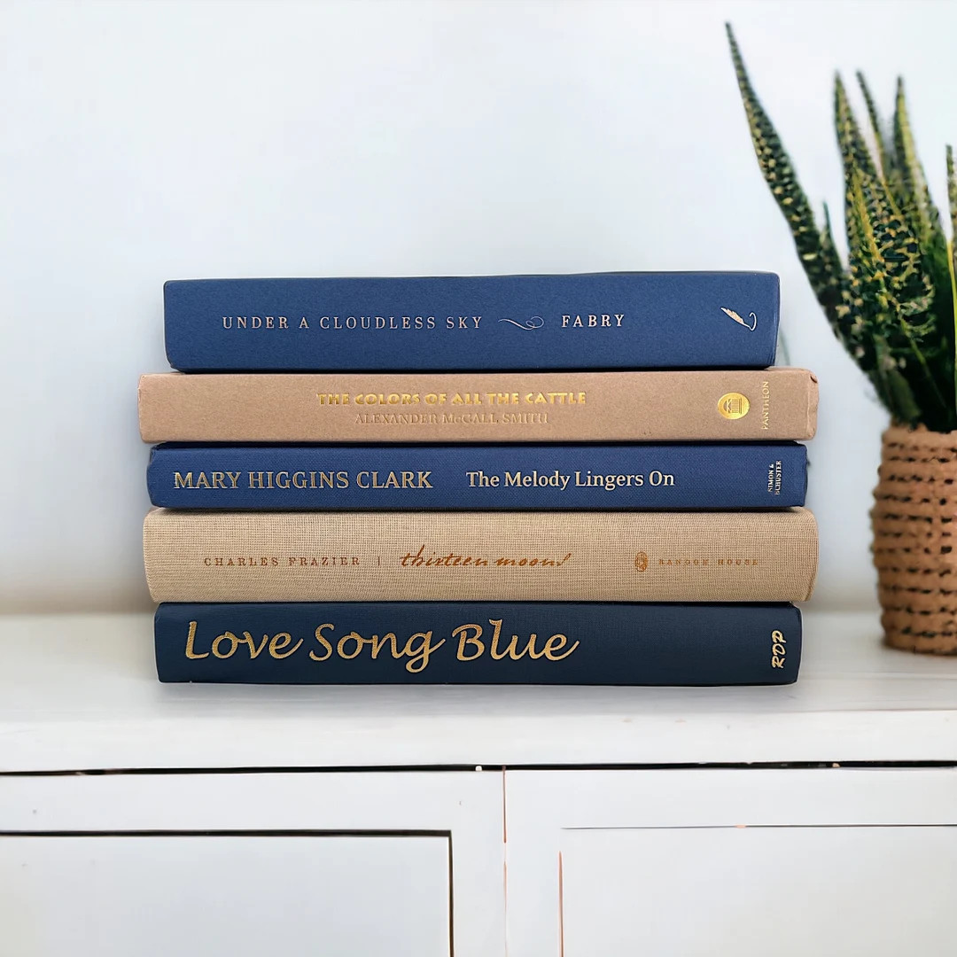 Navy Blue and Tan Books Stack, Dark Blue and Taupe Home Decor, Home Staging Books, Blue and Beige... | Etsy (US)