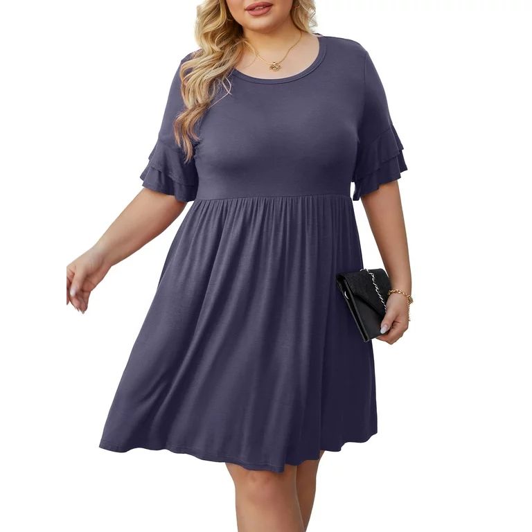 Cueply Women's Plus Size Dress Casual Summer Short Sleeve Crew Neck Loose Midi Dresses T-Shirt Sw... | Walmart (US)