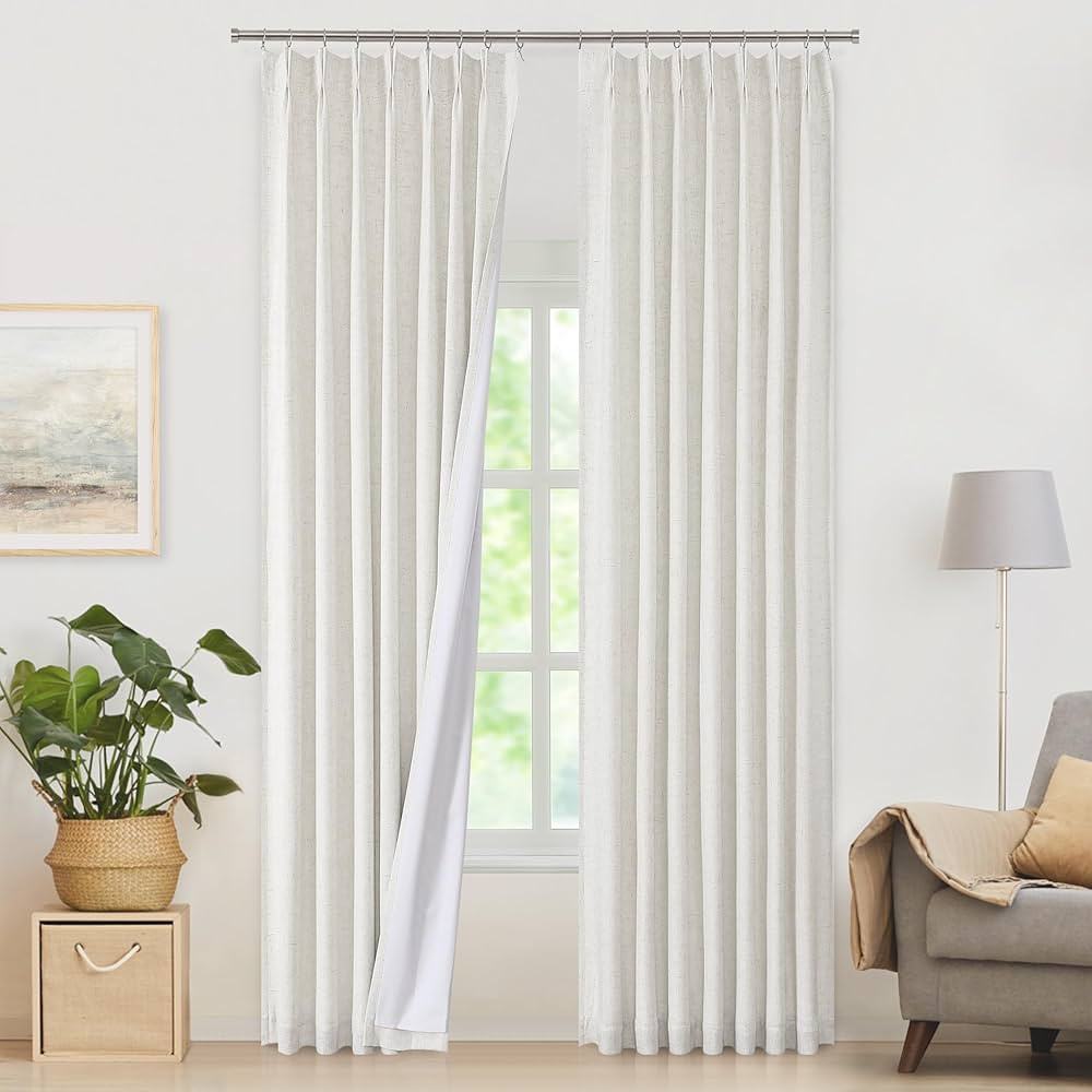 WEST LAKE Modern Natural Full Blackout Curtain Panels with Liners 102 Inches Length,Bailey Pinch ... | Amazon (US)