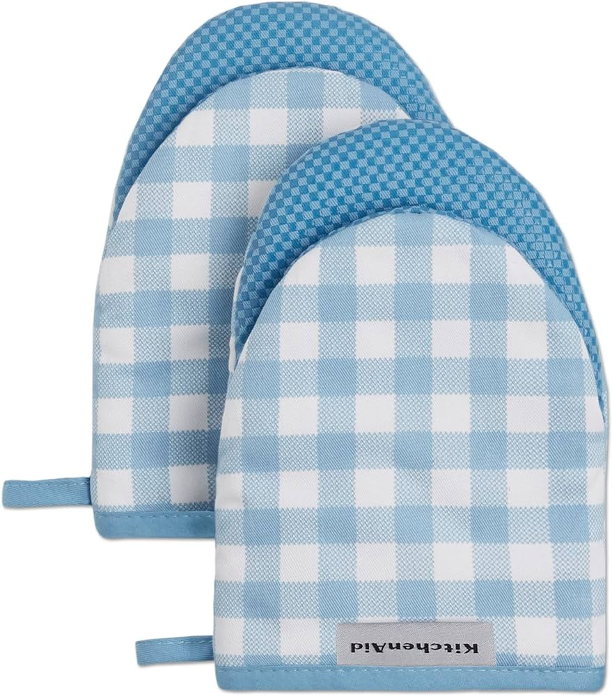KitchenAid Gingham Mini Oven Mitt 2-Pack Set, Blue Velvet, 5.5"x8" | Amazon (US)